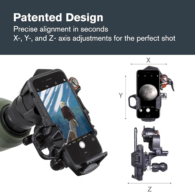 Celestron – NexYZ – Universal Smartphone Adapter for Telescope, Binoculars & Spotting Scopes – 3-Axis Precision Alignment – Capture Images & Video Through Your Optics – Compact and Travel-Friendly
