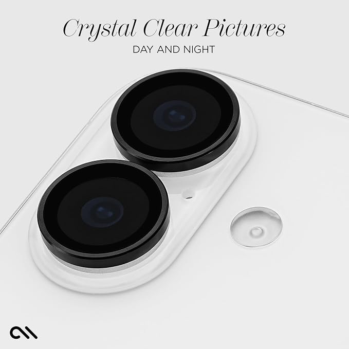 Case-Mate Camera Lens Protector with Aluminum Black Rings for iPhone 17 - Double Tempered Glass, Anti-Scratch - Ultra HD View with Night Shooting, Case Friendly, Easy Install