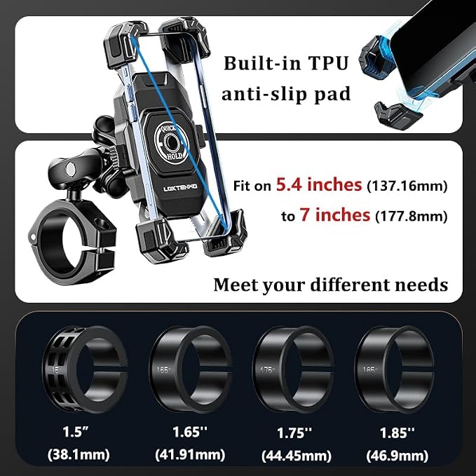 LOKTENWO Anti-Theft UTV Phone Mount with Vibration Dampener, Adjustable UTV Cellphone Holder Fit on 1.5''/1.65''/1.75''/1.85'' Roll Cage Bar, for 5.4''-7'' Smartphone
