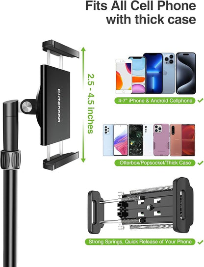 elitehood Phone Tripod for Overhead Video Recording – Updated Horizontal 59-inch Adjustable Tripod for iPhone with 25in Long Extendable Arm, 360° Rotation iPhone Stand Holder for Overhead Recording
