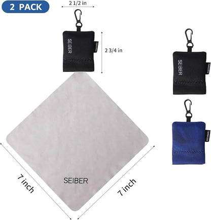 SEIBER Eyeglass Cleaning Microfiber Cloth,7 x 7 inch Glasses Cloth for Sunglasses,Laptops, Cameras,Screen- with Neoprene Pouch,Self-Closing Bottom(2PCS,BKBlue)