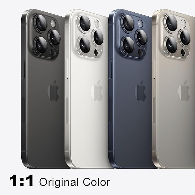 for iPhone 14/15/16 Pro & Pro Max Camera Lens Protector, Tempered Glass with Metal Alloy Frame,for protector de cámara iphone 16 pro max, iphone 16 pro camera protector, Titanium Natural