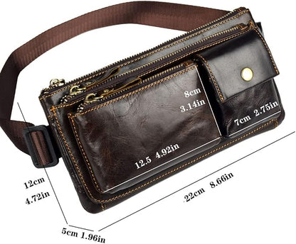 KPYWZER Vintage Leather Waist Bag Fanny Pack for Men Women Hip Bum Bag Belt Slim Cell Phone Purse Wallet Retro Crossbody Sling Pouch Brown