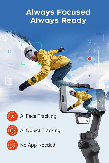 FUNSNAP CM8 Gimbal Stabilizer for iPhone Android with AI Tracker, 3-Axis Phone Gimbal with Remote Control Portable Foldable, Phone Stabilizer for Video Recording for Tiktok YouTube Vlog