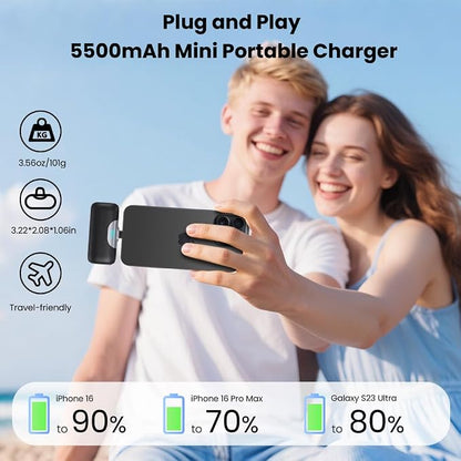 [2-Pack]Mini Portable Charger for iPhone 17/16,5500mAh LCD Display USB C Power Bank,Fast Phone Charging Travel Pocket Size Battery Pack for iPhone 17/17 Pro Max/Air/16/15 Series,Android(Black+Navy)