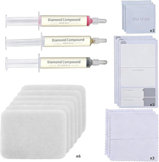 Scratch Remover Kit for Phone Screens, Watches & Tablets – Safe Touch-Friendly Screen Scratch Repair with 3 Diamond Polishing Compounds, 6 Polishing Cloths & 3 Cleaning Wipes