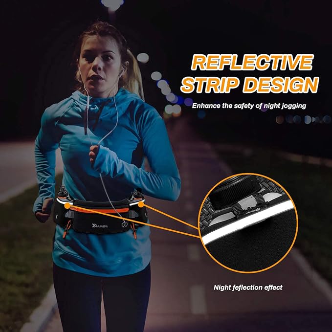 Number-one Running Belt with Water Bottles(2 x 175ML), Hydration Belt Waterproof Waist Pack Bag Fits iPhones Adjustable Sports Waist Pouch for Marathon Running Hiking Cycling