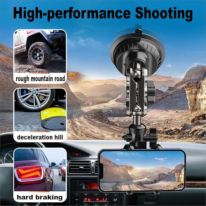 Ultra-Strong Suction Cup Phone Mount for Car - Anti-Shock & Noiseless Dashboard & Windshield Holder, 360° Adjustable Hands-Free Mount for All Smartphone (02)