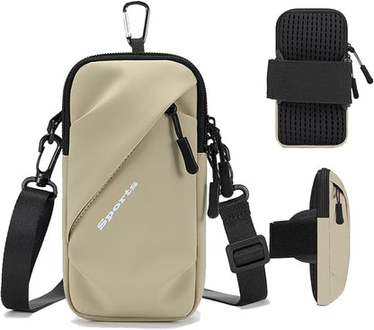Cell Phone Armbands Running Phone Holder Armband, Phone Holder for Walking, Shoulder Holster Phone Purse Crossbody Bag Phone Pouch (Khaki)