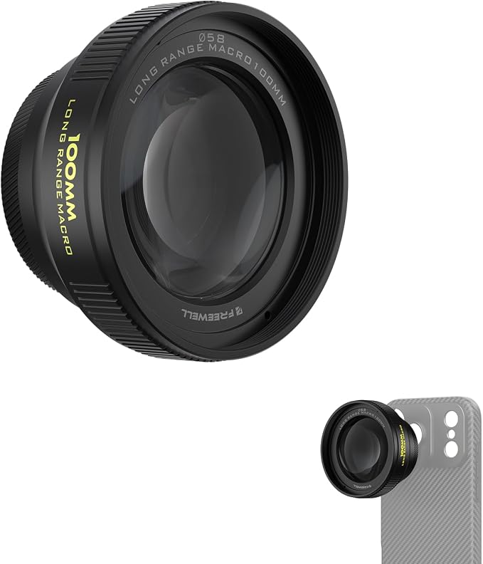 Freewell 100mm Long Macro Lens for iPhone & Samsung Magnification, 60mm Focus Distance – Capture Detailed Close-Ups of Nature & Small Objects