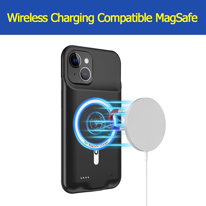 Battery Case for iPhone 13, Enhanced 10000mAh Portable Protective Smart Wireless Charging Case Support Carplay Compatible with iPhone 13 (6.1 inch) Rechargeable Extended Battery Charger Case (Black)
