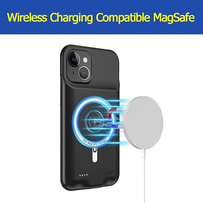 Battery Case for iPhone 13, Enhanced 10000mAh Portable Protective Smart Wireless Charging Case Support Carplay Compatible with iPhone 13 (6.1 inch) Rechargeable Extended Battery Charger Case (Black)