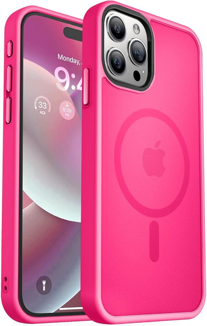 MOCCA Strong Magnetic for iPhone 15 Pro Max Case, [Compatible with Magsafe][13FT Military Drop Protection] Slim Translucent Matte Shockproof Case for iPhone 15 ProMax Case 6.7'' - Hot Pink