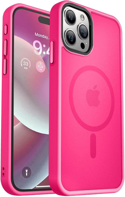 MOCCA Strong Magnetic for iPhone 15 Pro Max Case, [Compatible with Magsafe][13FT Military Drop Protection] Slim Translucent Matte Shockproof Case for iPhone 15 ProMax Case 6.7'' - Hot Pink