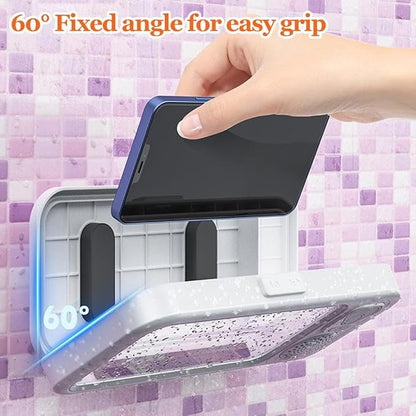 Shower Phone Holder with Wireless Bluetooth Speaker, Waterproof Touchable Phone Case for Bathroom Mirror and Bathtub, Rotation Retractable Wall Mounted Phones Holder,2026 New (Black)