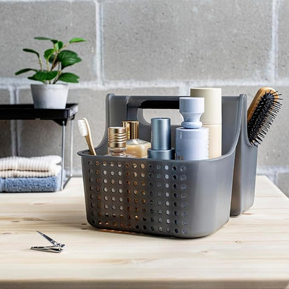 madesmart Portable Shower Caddy Tote with Soft Handle, Plastic Organizer for Soap, Shampoo & Bath Essentials, Carbon