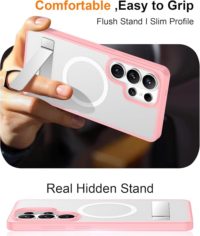 Magnetic for Samsung Galaxy S26 Ultra Case, [Innovate Stand][Military Grade Drop Protection][Non Slip][Translucent Matte] Shockproof Phone Case for Galaxy S26 Ultra 2026 -Pink
