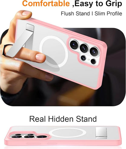 Magnetic for Samsung Galaxy S26 Ultra Case, [Innovate Stand][Military Grade Drop Protection][Non Slip][Translucent Matte] Shockproof Phone Case for Galaxy S26 Ultra 2026 -Pink