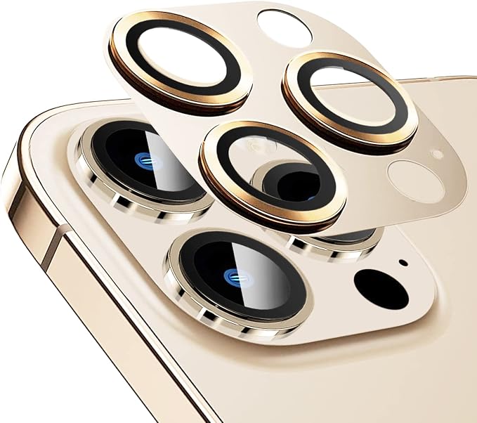 Compatible for iPhone 14 Pro and iPhone 14 Pro Max Camera Lens Protector Metal Plus Tempered Glass Screen Camera Cover Gold