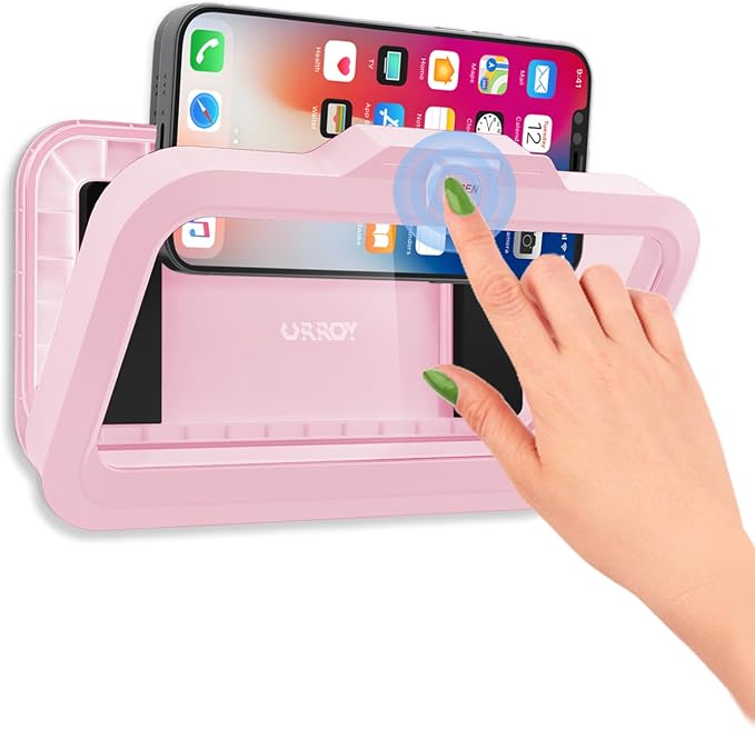 URROY Shower Phone Holder Waterproof One-Touch Open Shower Phone Case Anti-Fog & Sensitive Touchscreen Bathroom Wall Phone Mount Stand Universal Fit for iPhone & Smartphones Gift for Men Women Pink