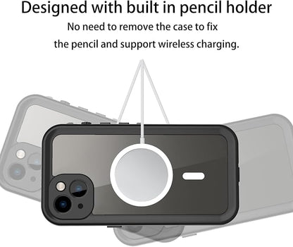 Waterproof Phone Case Compatible with iPhone 13, IP68 Waterproof Shockproof Dust-Proof Phone Case with Built in Screen Protector, Full Body Protective Case (Clear, iPhone 13)