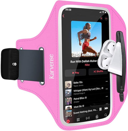 Arm Band for Phone for Running, Phone Holder for Running for iPhone & Samsung Galaxy, Cell Phone Armband Holder for Walking, Gym, Workout, w/Adjustable Strap & Zipper Pocket (Pink-S)