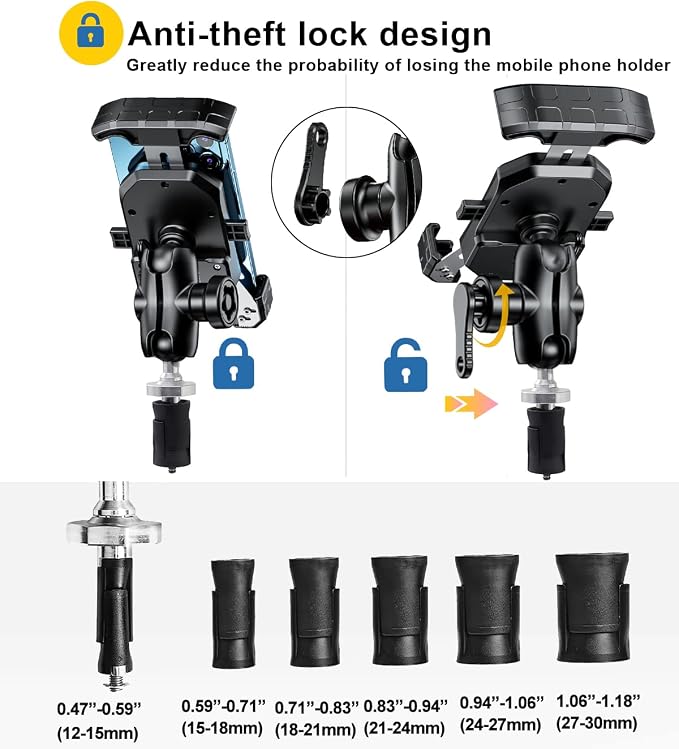 iMESTOU Motorcycle Fork Stem Phone Mount, Anti-Theft 1" Ball Phone Holder with Double Socket Arm Fits to RAM B Size Components 720° Rotation for 4.0"-7.0" Cellphones
