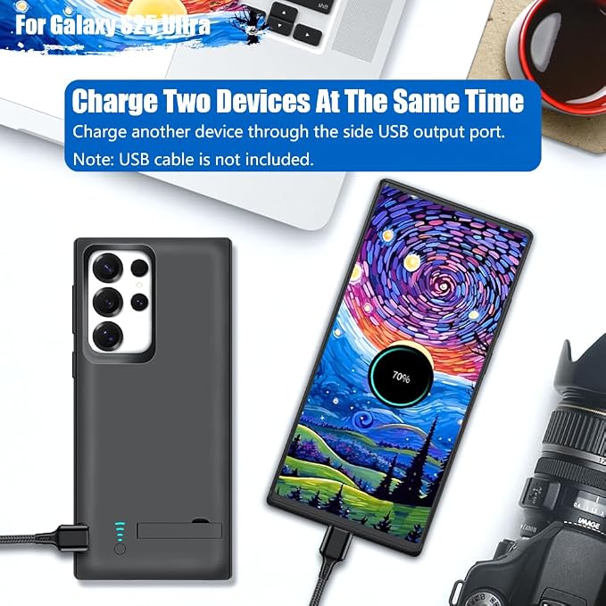 Battery Case for Samsung Galaxy S25 Ultra, 5000mAh Rechargeable Extended Battery Charging Charger Case, Add 100% Extra Juice (6.9 Inches) Black