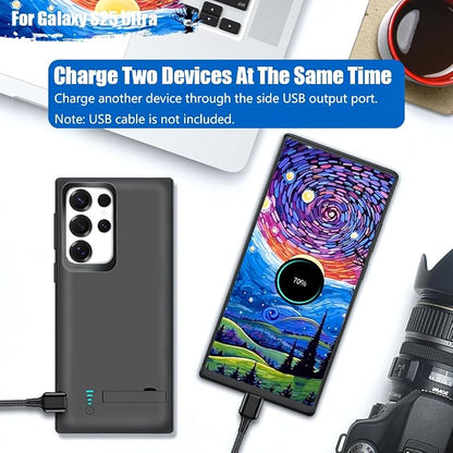 Battery Case for Samsung Galaxy S25 Ultra, 5000mAh Rechargeable Extended Battery Charging Charger Case, Add 100% Extra Juice (6.9 Inches) Black