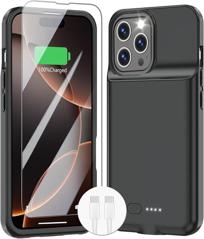 GIN FOXI Battery Case for iPhone 16 Pro Max,Charging Case Charger 8500mAh Rechargeable Case Ultra-Slim Lightweight 15W Fast Battery Pack Anti-Fall TPU Juice Box for 16 Pro Max (6.9 inch) Black