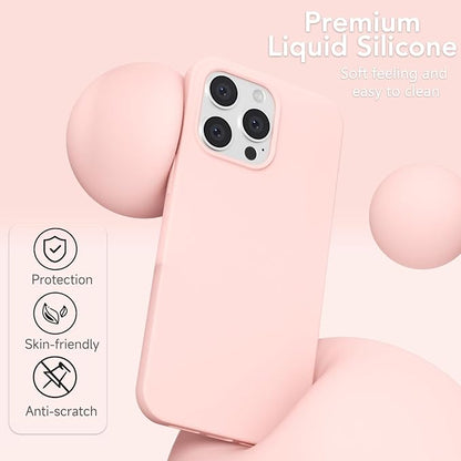 for iPhone 15 Pro Case Silicone Compatible with Magsafe Case, Ultra Slim Thin Magnetic Phone Cases Mag Safe, Cute Soft Rubber Gel TPU Matte Plain Wireless Charging Cover for Women, Light Pink