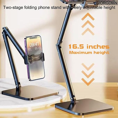 Overhead phone stand for Video Recording on desk,Adjustable Smartphones holder,Articulating Arm Stand with Base, Flexible Cell Phone mount for Live Streaming, filming,Painting Lighting ooking (Black)
