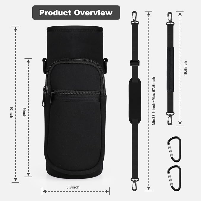 Water Bottle Holder with Strap, Water Bottle Carrier Bag with Phone Pocket, Shoulder Hand Strap Insulated Neoprene 32/40 oz Water Bottle Sleeve for Walking Hiking Camping Gym