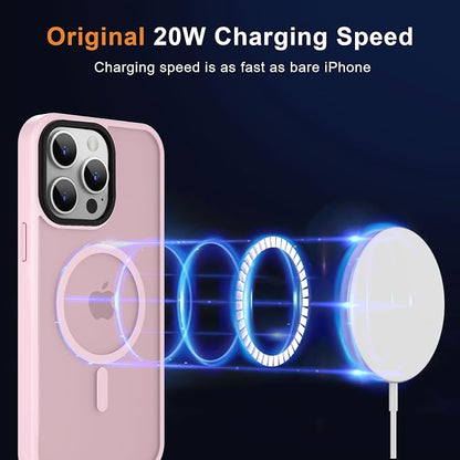 MOCCA Strong Magnetic for iPhone 15 Pro Max Case, [Compatible with Magsafe][13FT Military Drop Protection] Slim Translucent Matte Shockproof Case for iPhone 15 ProMax Case 6.7'' - Pink