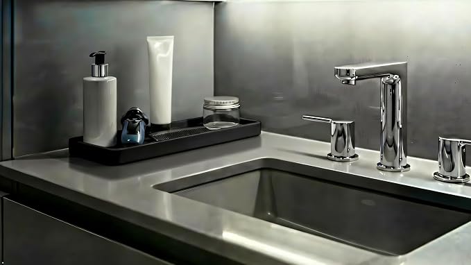 Happitasa Silicone Kitchen Sink Organizer Tray, Sponge Holder and Countertop Protector | Bathroom and Kitchen Soap Dish and Dispenser Tray (Black, 12"x4")
