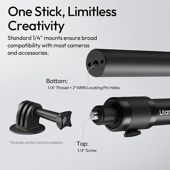 44.88" Invisible Selfie Stick for Insta360 X5/X4/X3/DJI Osmo 360 - ULANZI VL04 ClipMate Extension Pole with Universal 1/4" Mount for Insta360/GoPro/DJI OSMO Pocket 3/Xtra Muse Action Cameras