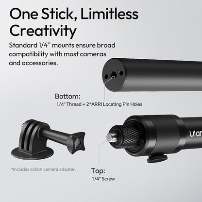 44.88" Invisible Selfie Stick for Insta360 X5/X4/X3/DJI Osmo 360 - ULANZI VL04 ClipMate Extension Pole with Universal 1/4" Mount for Insta360/GoPro/DJI OSMO Pocket 3/Xtra Muse Action Cameras