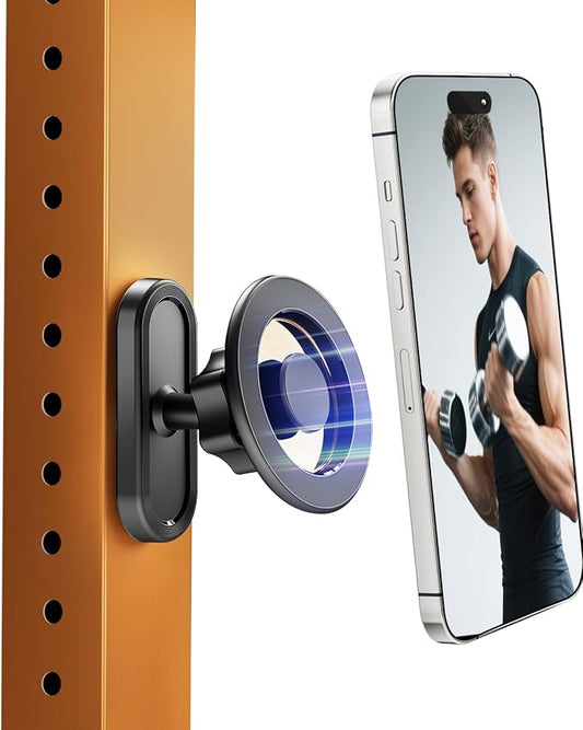 volport Gym Magnetic Phone Holder, Attaches to Metal Surfaces, Double Magnet Mount with 24 Strong Magnets, 360° Adjustable Ball Joint, for MagSafe iPhone 12-17, Gym Accessories for Workout Recording