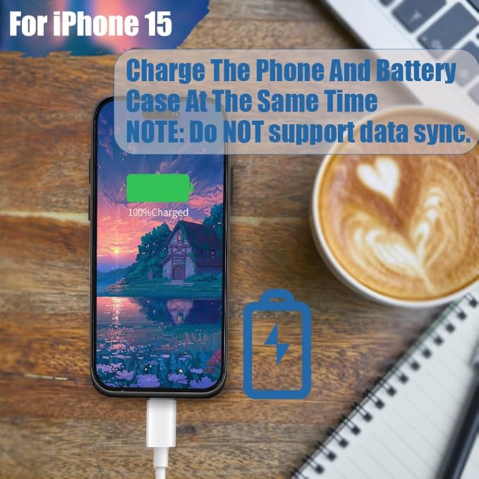 Sitong Battery Case for iPhone 15, 5000mAh Rechargeable Extended Battery Charging/Charger Case, Add 100% Extra Juice (6.1 inch) Black