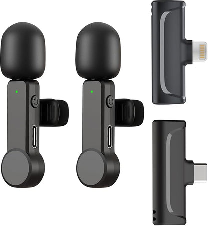 Wireless Microphone for iPhone and Android Phones - 2 Pack Cordless Lavalier Lapel Microphone Noise Canceling Lav Mic for Video Recording Vlog TikTok Instagram