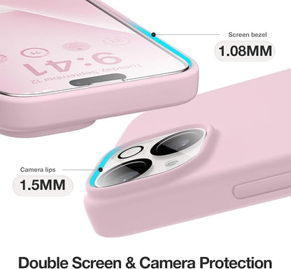 GONEZ Magnetic for iPhone 14 Case, Compatible with Magsafe, with Screen Protector + Camera Protector, Anti-Scratch Microfiber Lining, Liquid Silicone Shockproof Protective Phone Case, Pastel Pink