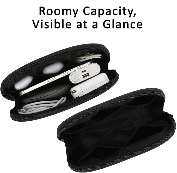 E-Tree Small Tech Pouch Organizer Bag (7.8" x 5") – Travel Electronics Accessories Case for MacBook Charger, USB-C Adapter, Cables, Power Bank, Mouse, SSD, Dongle & Hub | Foam Padded