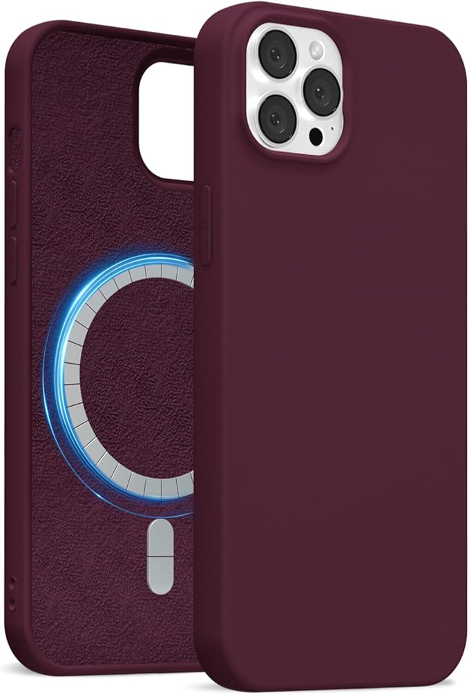 for iPhone 12 Pro Max Case Silicone Compatible with Magsafe Case, Ultra Slim Thin Magnetic Phone Cases Mag Safe, Cute Soft Rubber Gel Matte Wireless Charging Cover for Women, Burgundy Maroon