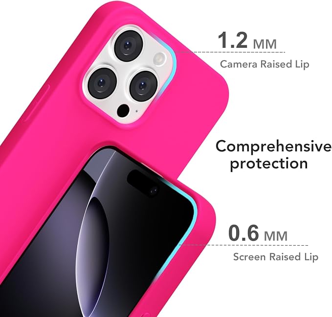 for iPhone 16 Pro Max Case Silicone Compatible with Magsafe Case, Ultra Slim Thin Magnetic Phone Cases Mag Safe, Cute Soft Rubber Gel TPU Matte Plain Wireless Charging Cover for Women, Hot Pink