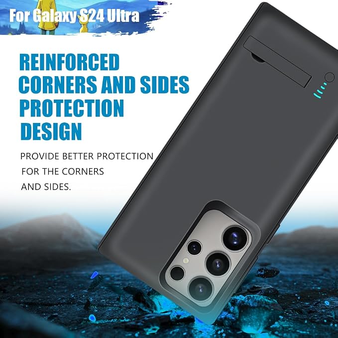 Sitong Upgraded Battery Case for Samsung Galaxy S24 Ultra, 5000mAh Rechargeable Extended Battery Charging Charger Case, Add 100% Extra Juice, Not Compatible with S24 or S24+ (6.8 inch) Black