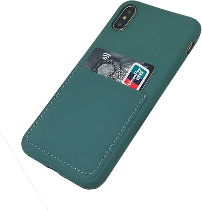 Ultra Slim Liquid Silicone Case Compatible for iPhone Xs/X 10(5.8 inch) with Card Holder Slot Ultra-Slim Thin Soft Wallet Cover Compatible for iPhone XS/X/10 with Screen Protector(Pine Green)