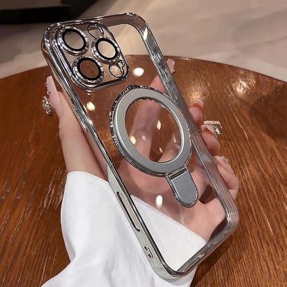 LXK Magnetic Invisible Stand for iPhone 16 Pro Max Case 6.9" Compatible with MagSafe, Military-Grade Protection, with Camera Protector, Clear Scratch-Resistant Back Cover for iPhone 16 ProMax Silver