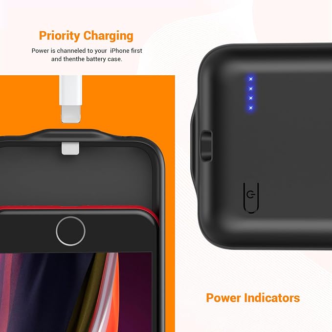 Battery Case for iPhone iPhone 8/7/6s/6/SE 3/SE 2 (4.7-inch), Upgraded High Capacity 7000mAh Rechargeable Battery Pack Charger Case with External Charging Function and Tempered Glass Screen Protector