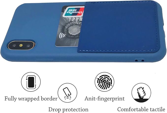 Ultra Slim Liquid Silicone Case Compatible for iPhone Xs/X 10(5.8 inch) with Card Holder Slot Ultra-Slim Thin Soft Wallet Cover Compatible for iPhone XS/X/10 with Screen Protector(Blue)