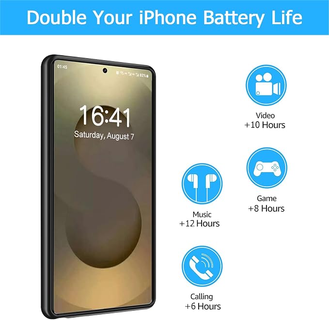 Battery Case for Galaxy S25 Ultra, [12000mAh] Slim Rechargeable Smart Extended Charging Case Compatible with Galaxy S25 Ultra (6.9 inch) Backup Power Battery Pack Charger Cover-Black